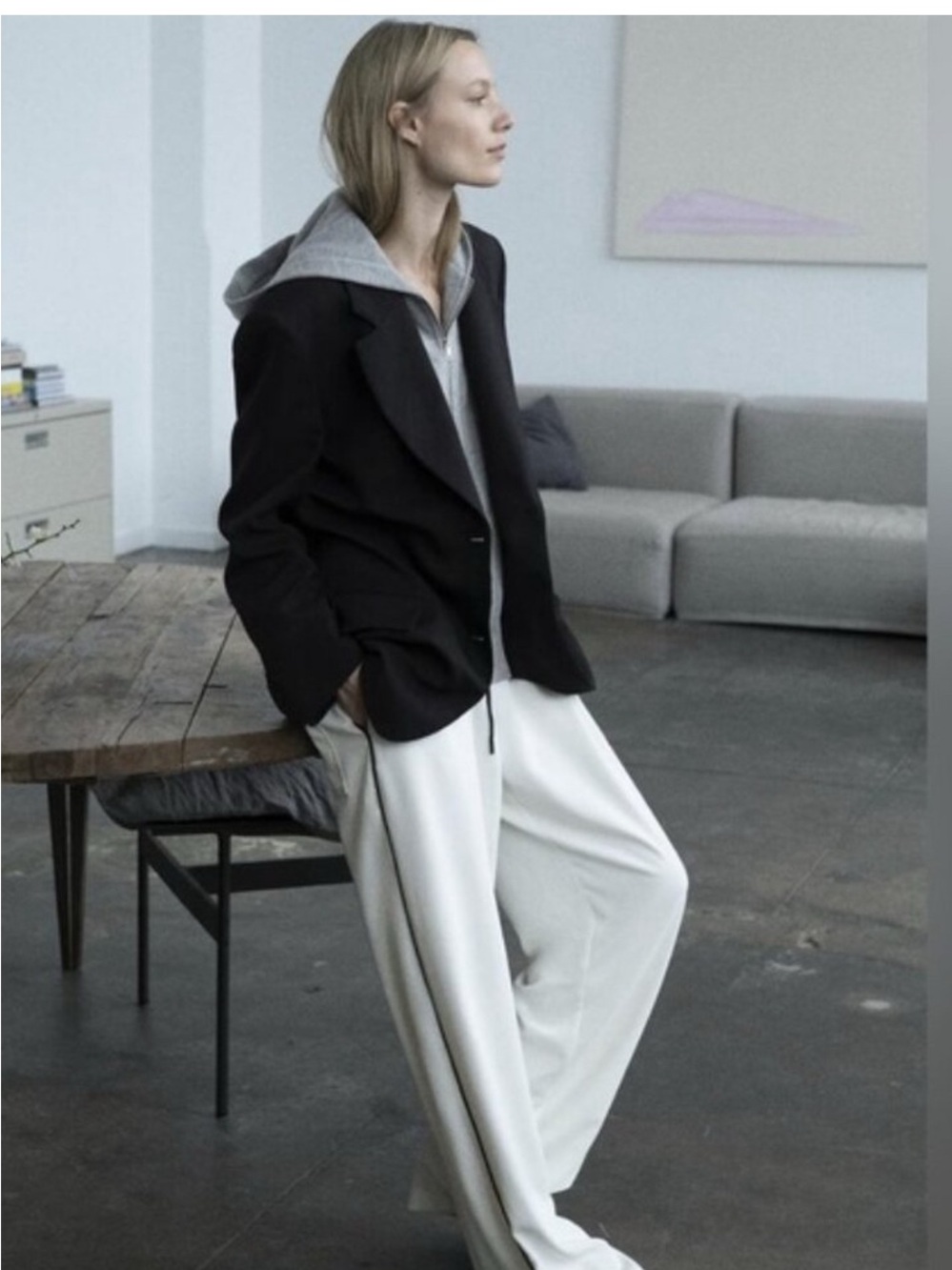 Zara CONTRASTING HOODED BLAZER  size s